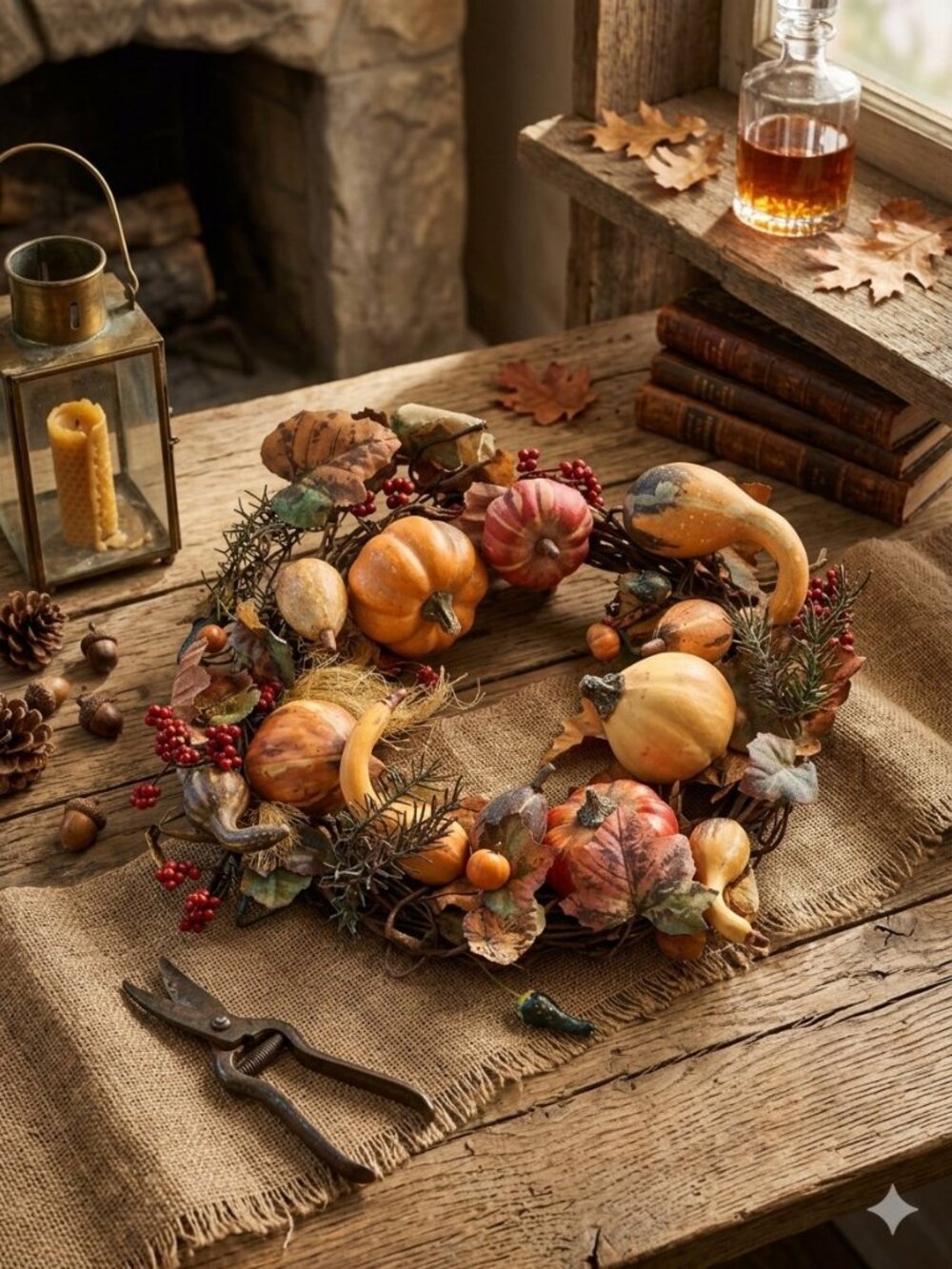 18" Autumn Pumpkin Grapevine Wreath Fall Door Decor Rustic